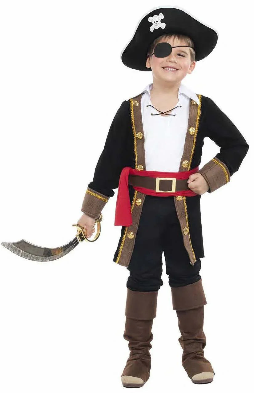 Disfraz de Pirata con Abrigo Negro para Niño Pirata Kimokawaii